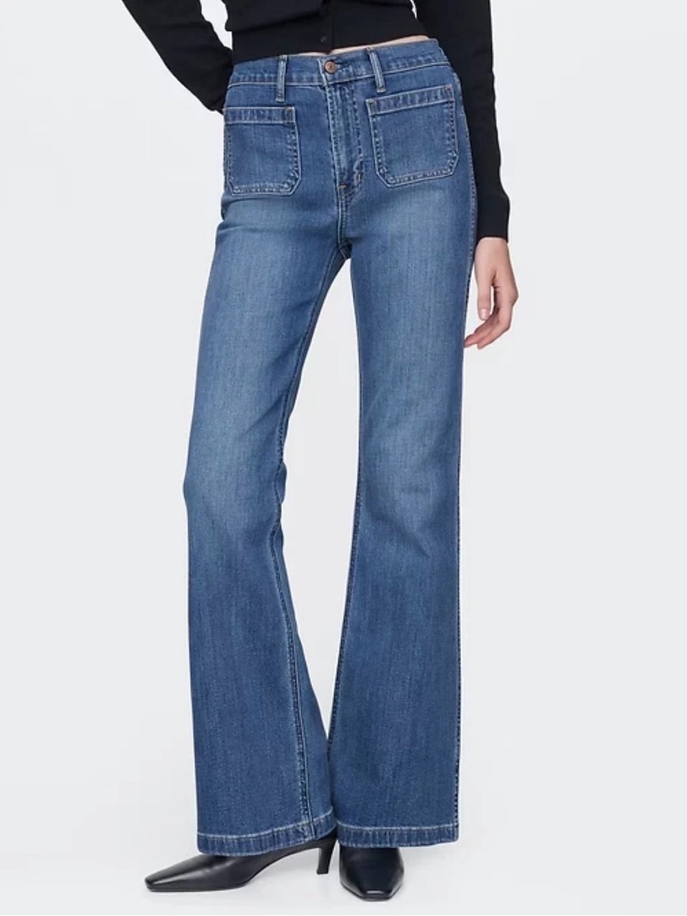 GAP Medium Blue High-Rise Wide Leg Flare patch pocket Jeans